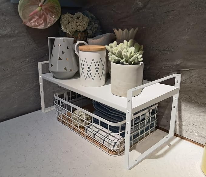 Expandable,Stackable Spice Rack,Seasoning Organizer and Storage,Spices Jar Racks for Cabinet,Countertop, Metal Pantry, Cupboard,Laundry Storages,Heavy Duty(1 Pack/Large/White)