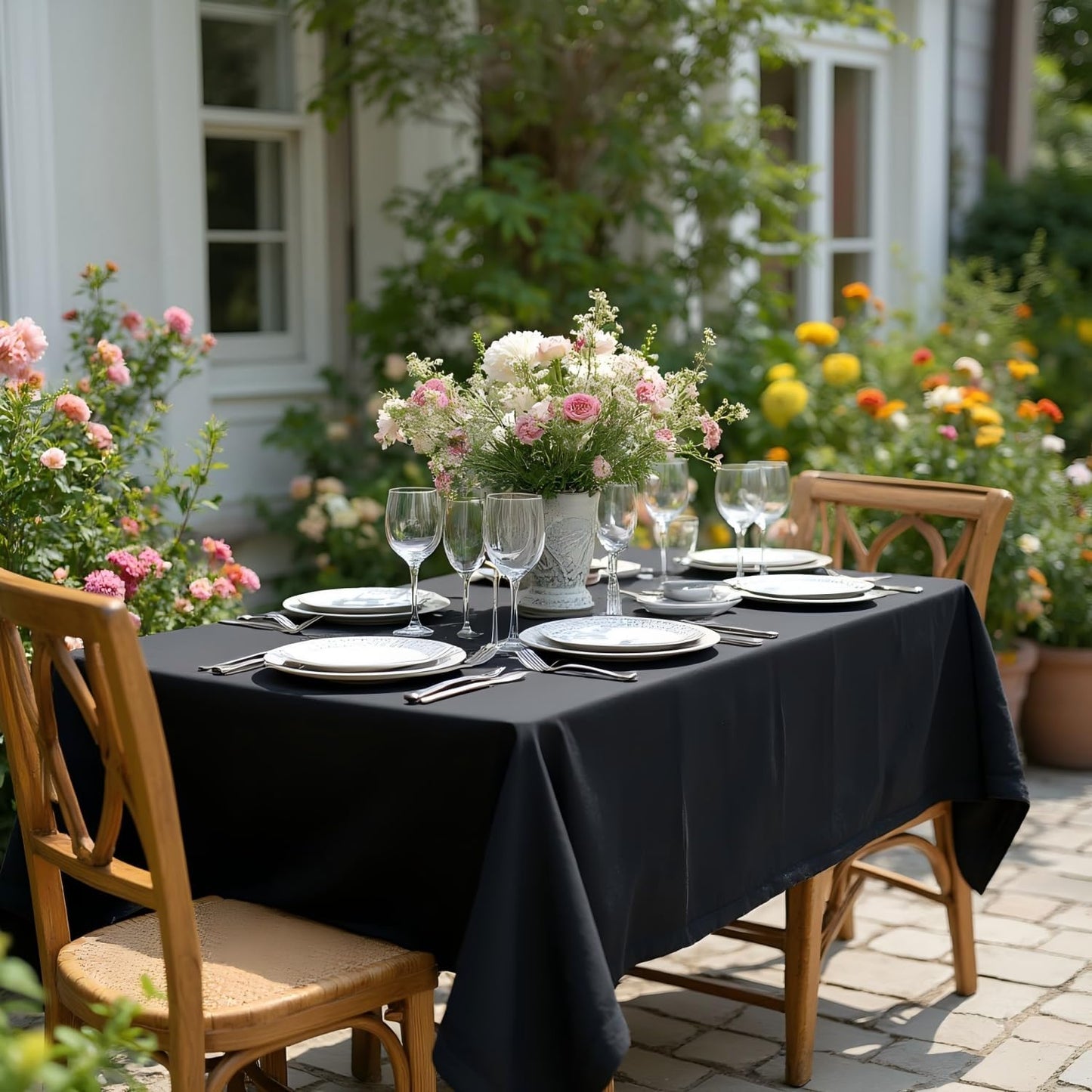 sancua Rectangle Tablecloth - 70 x 108 Inch - Stain and Wrinkle Resistant Washable Polyester Table Cloth, Decorative Fabric Table Cover for Dining Tables, Buffet Parties and Camping, Black