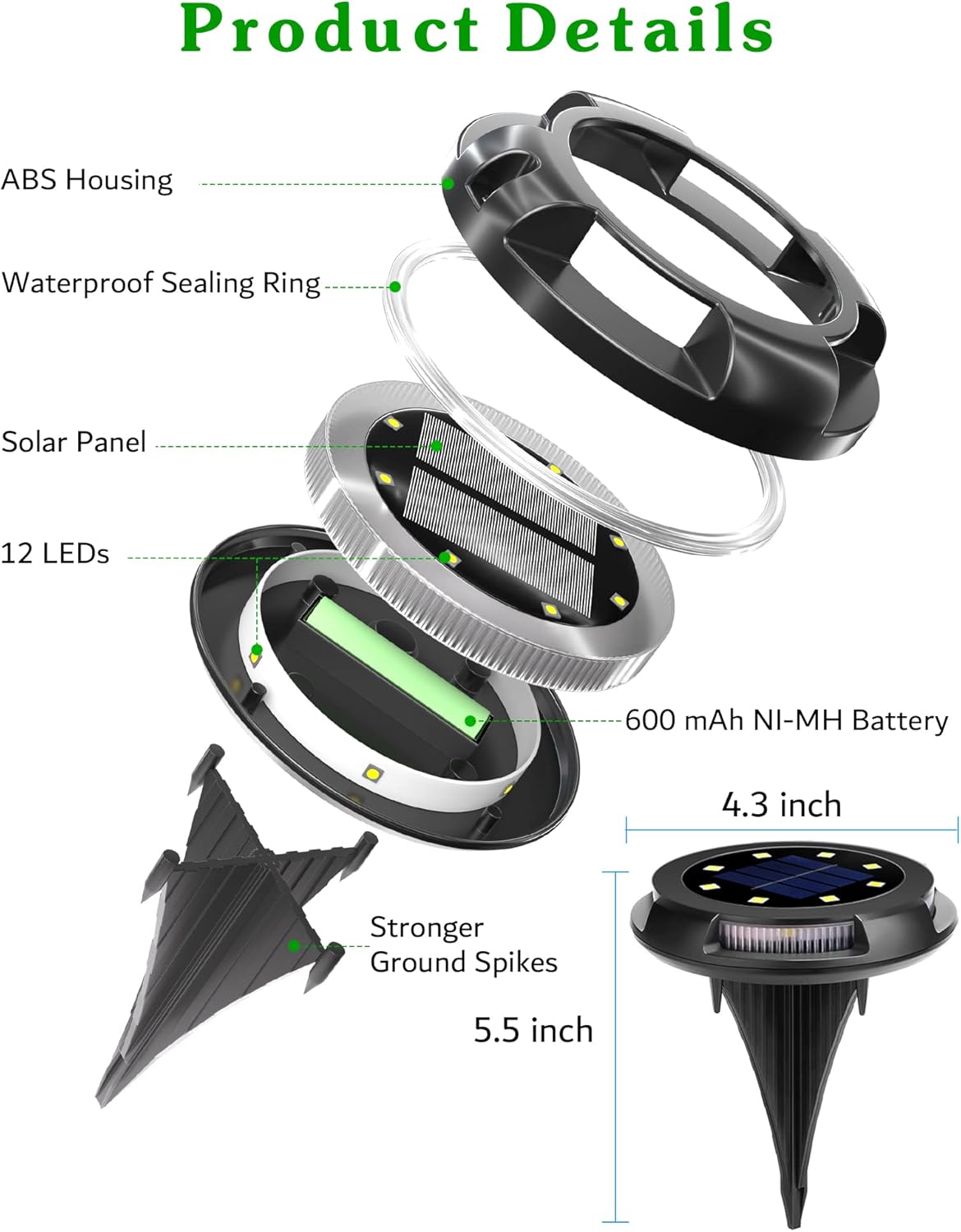 Biling Solar Outdoor Lights - 12 Pack, Bright Uplight Sidelight, Waterproof Deck Lights for Yard, Walkway, Garden, Poolside (White)