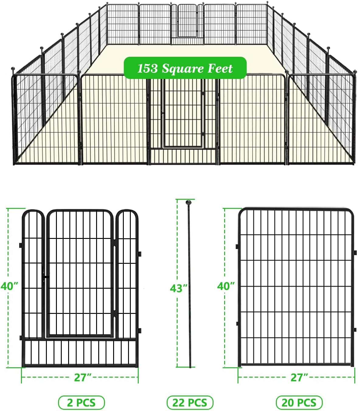 Decorative Black Metal Fencing Garden Fence with Gate, 50ft(L) 40in(H) 22 Fence Panels No Dig Fence Rustproof Animal Barrier Fence Temporary Dog Panels Fencing Outdoor