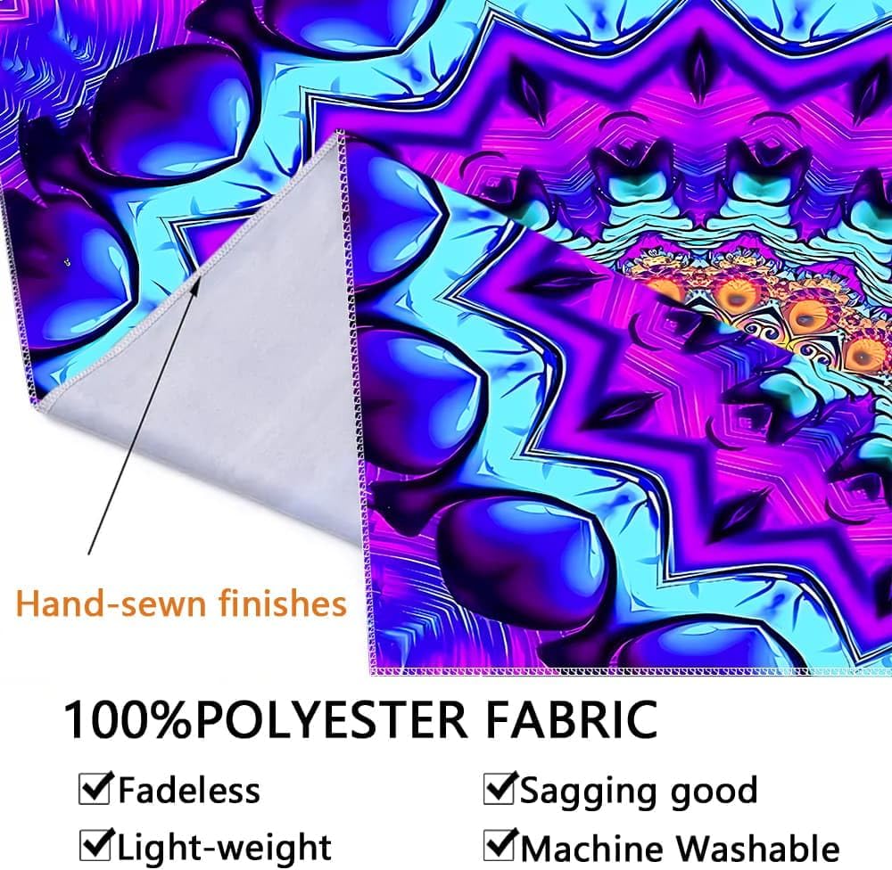 Blacklight Mandala Tapestry for Bedroom, Black Light Posters for Adults and Teens, Colorful UV Reactive Aesthetic Bohemian Wall Art Decor (90 x 70 Inches)