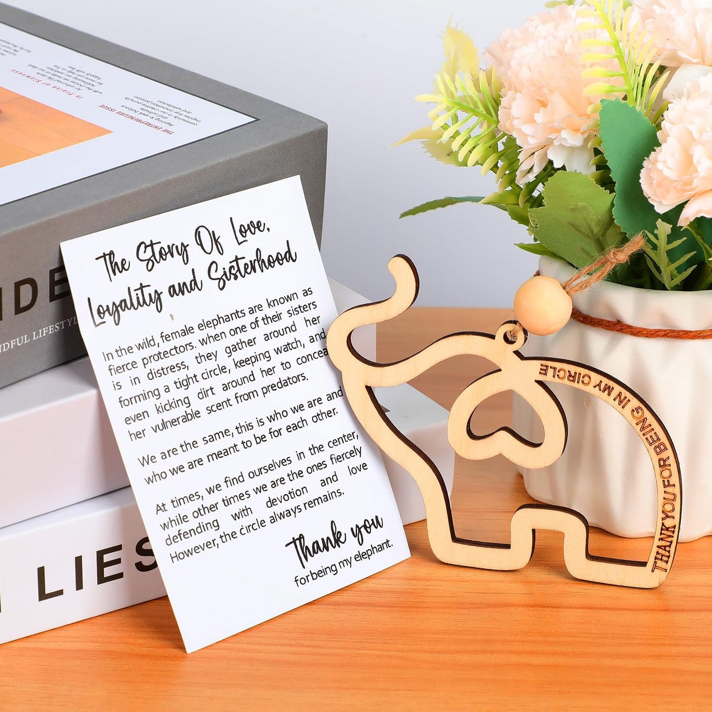 3 PCS Friendship Wooden Elephant Ornament Set, Sisterhood & Best Friends Gift, Christmas Ornament with Story