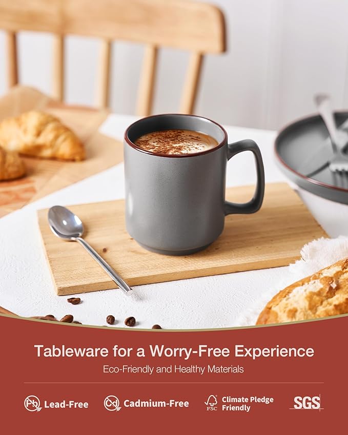 famiware Coffee Mugs Set of 6, Nebula 14oz Coffee Mugs, Ceramic Cup Set with Handle for Latte, Tea, Milk, Cappuccino, Cocoa, Dark Gray