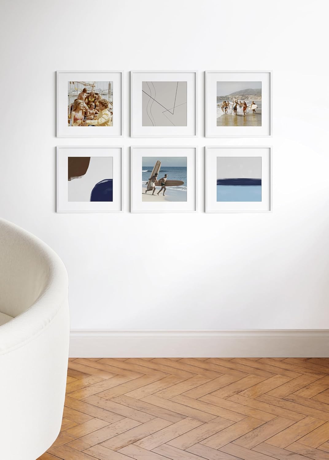 HAUS AND HUES 16x16 White Metal Picture Frames Matted to 12x12 - Features Premium Aluminum & Hanging Hardware, Shatterproof Plexiglass - Ideal for Home, Room, Office (16x16 in, White, Set of 6)