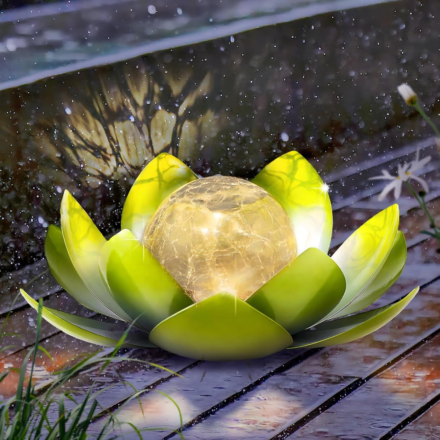 Garden Solar Light Outdoor(2Pack),Crackle Globe Glass Lotus Decoration, Waterproof Metal LED Flower Lights for Patio,Lawn,Walkway,Tabletop,Ground