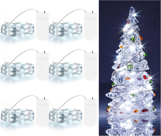 TingMiao Cool White Fairy String Lights Battery Operated LED Starry Lights 7.2ft 20 LEDs Silvery Copper Wire for Christmas DIY Decoration Wedding Party (6 Pack)