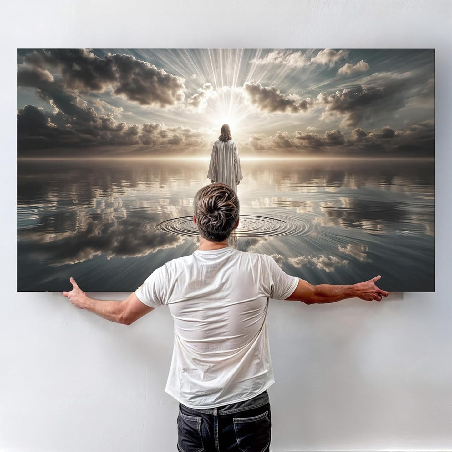 TAILORED CANVASES Jesus Walking on Water Canvas – Christian Wall Art, Jesus Canvas Wall Art, Jesus Pictures for Wall, Christian Decor, Jesus Poster, Jesus Art, Christian Wall Decor Print - 18x36