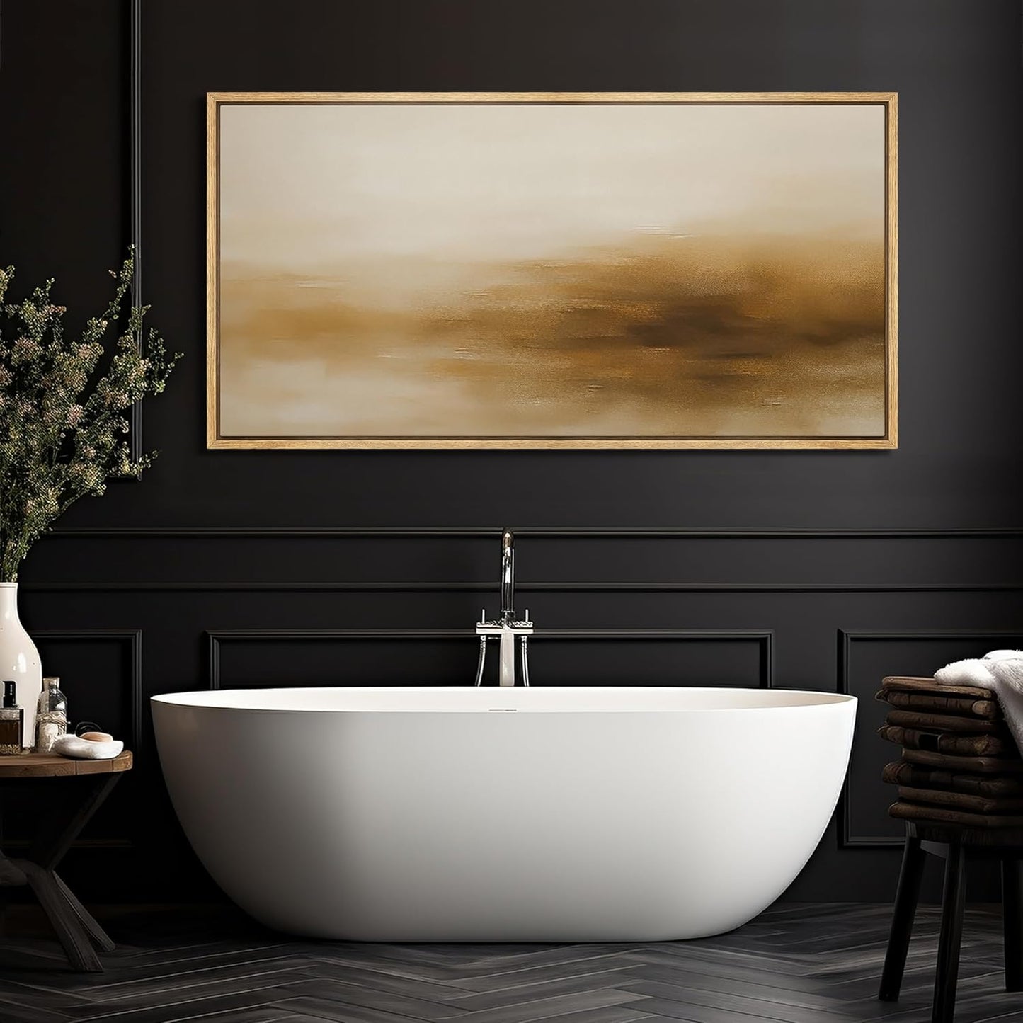 MUDECOR Extra Larg Framed Canvas Print Wall Art Minimalist Golden Brown Abstract Modern Neutral Illustrations Decorative Colorful for Bedroom - 60"x30"