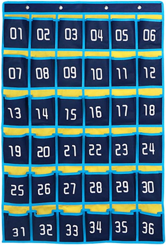 Loghot Classroom Accessories Closet Pocket Chart for Cell Phones Holder Wall Door Hanging Organizer (36 Pockets Blue)