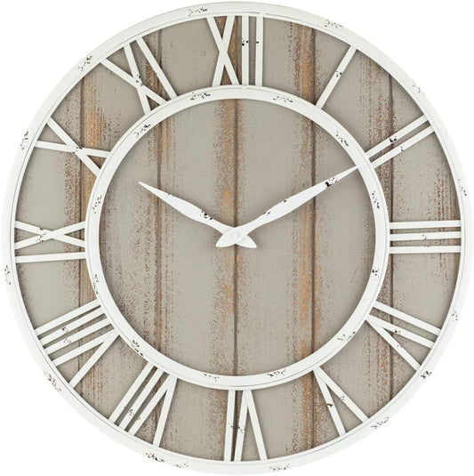 Oldtown Farmhouse Metal & Solid Wood Noiseless Wall Clock (Coastal Grey, 24-inch)