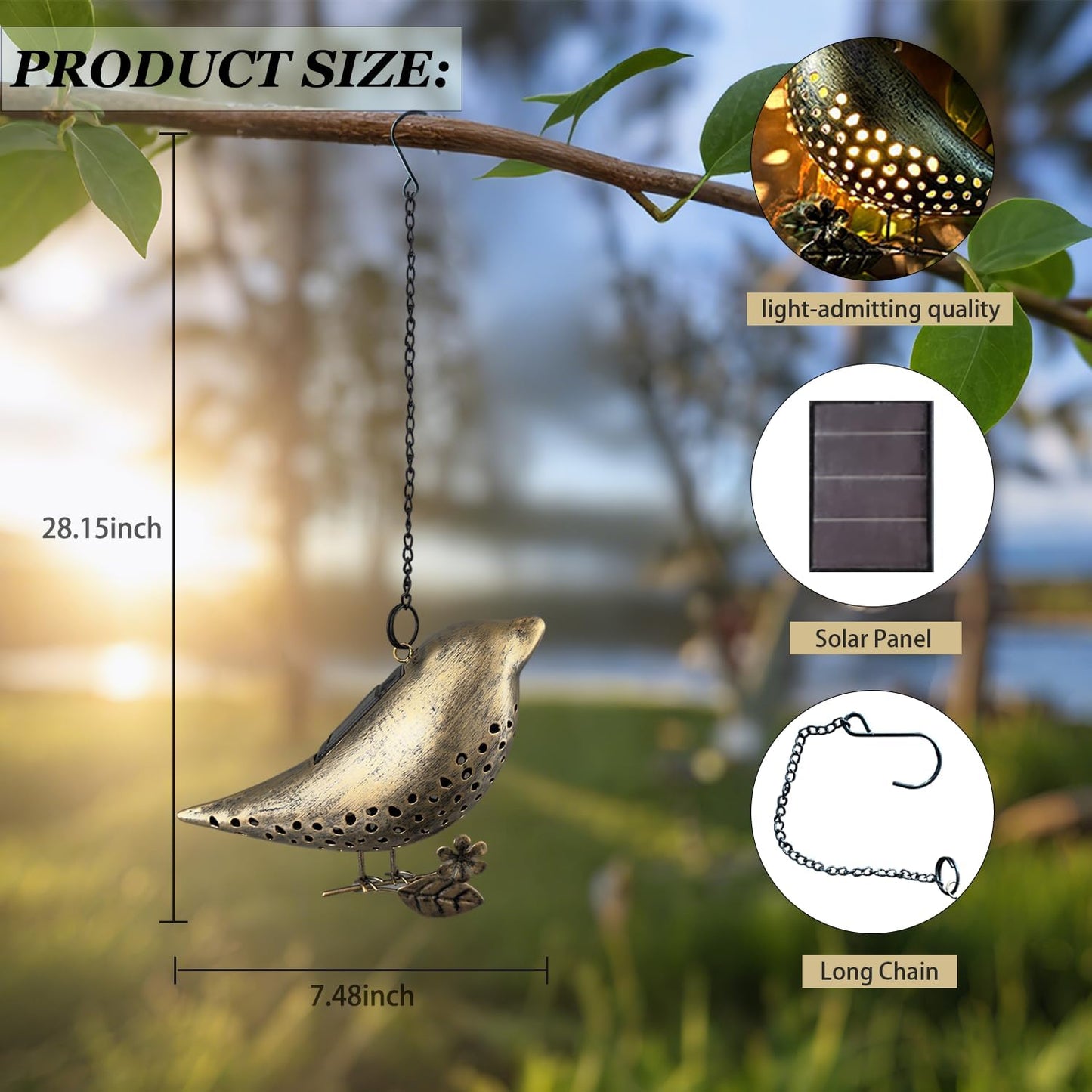 Solar Birds Lights Metal Outdoor Decor,Hanging Wall Decorations Outside Yard Art Garden,Waterproof Lanterns for Patio,Porch,Backyard,Fence,Gifts for Women,Mom