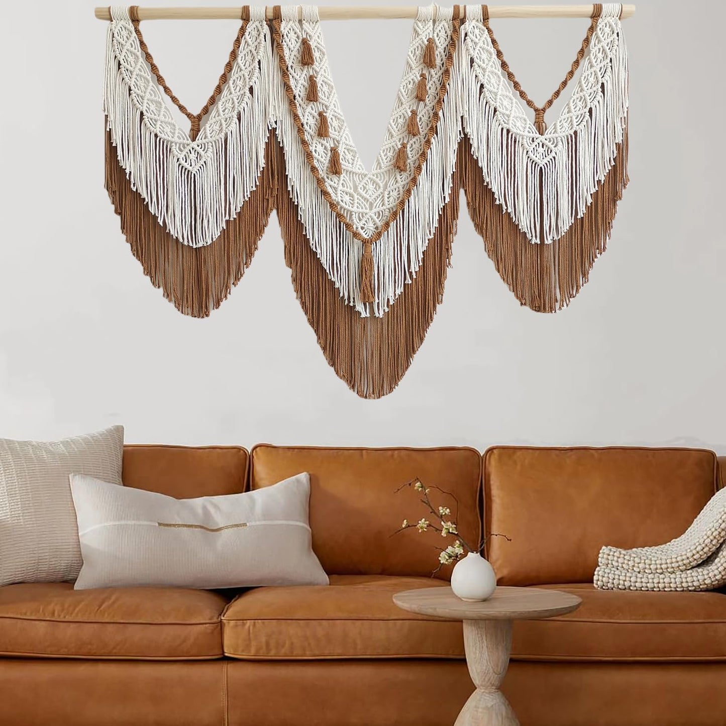 large macrame wall hanging - Boho Tapestry Macrame Wall Decor Art- Chic Bohemian Handmade Woven Tapestry Home Decoration for Bedroom Living Room Apartment Wedding Party - 43"x32" (Beige-Brown)