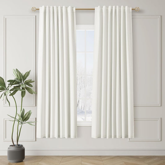 Ivory White Black Out Curtains 72 Inch Long for Bedroom Window Room Darkening Full Light Blocking Curtains Back Tab Neutral Elegant Off White Blackout Curtain Thermal Insulated Linen Drapes 52x72