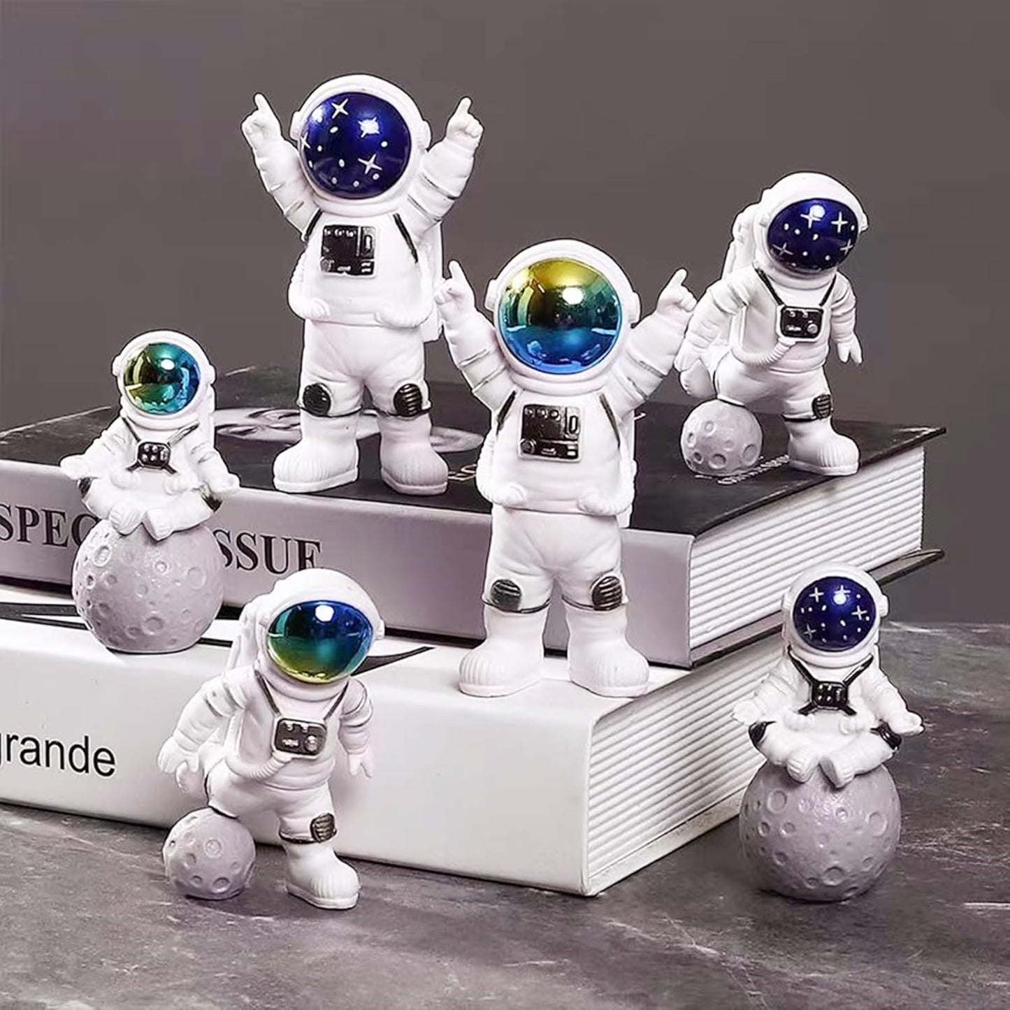 Gradient Astronaut Statues Set of 3, Space Theme Nursery Shelf Classroom Desk Decor Cake Toppers