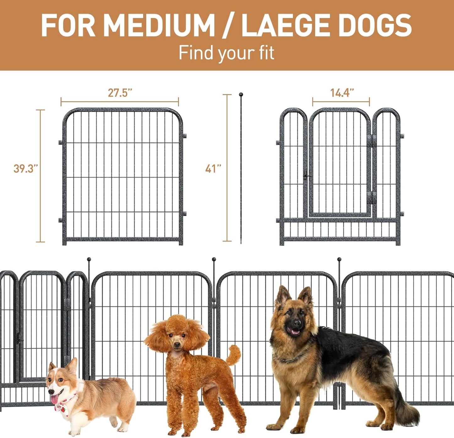 Metal Dog Playpen, 40" Inch Height 32 Panels, Large Dog Fence for Large/Medium/Small Dogs Indoor & Outdoor Bliss, Perfect Dog Pen for Camping, Yard and RV | Black-Silver