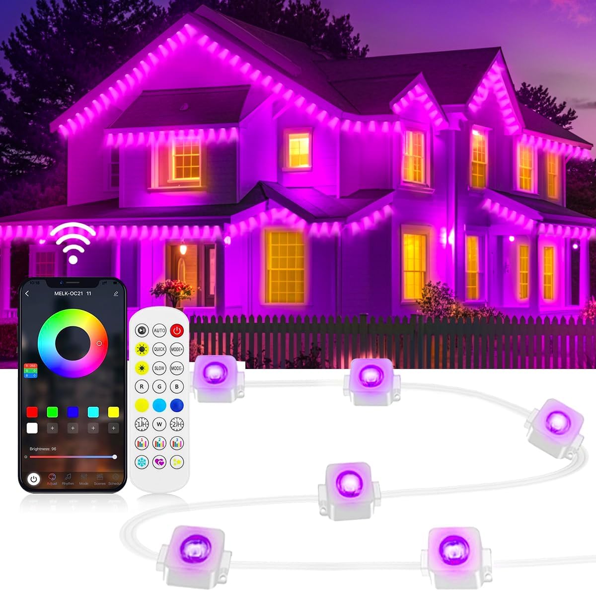 Permanent LED Strip Lights 300ft(1 String), RGB App Control Outdoor Lights with 150 LEDs, LED Eaves Lights IP67 Waterproof, House Roof Outdoor Lighting for Party, Daily, Halloween,Christmas,Garden