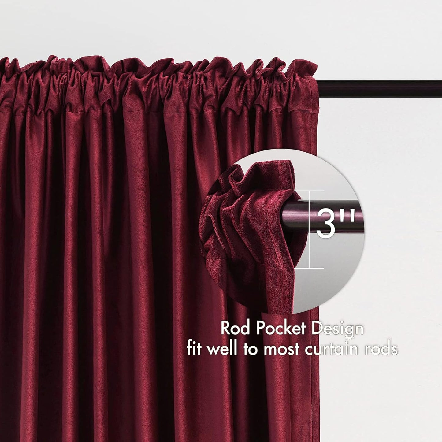 MIULEE Burgundy Velvet Curtains Thermal Insulated Blackout Curtain Christmas Drapes for Bedroom Living Room Darkening 108 Inches Long Curtains Panels Rod Pocket Set of 2