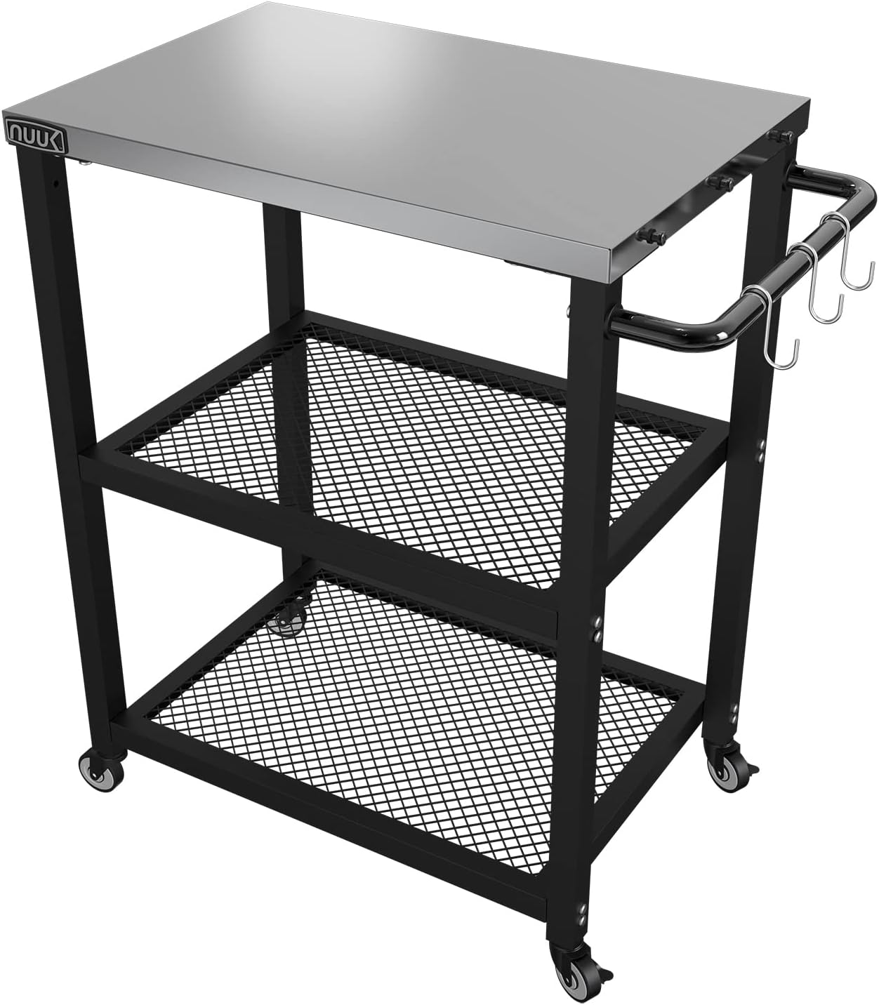 NUUK Three-Shelf Rolling Outdoor Dining Cart Table, 16" x 24" Stainless Steel Commercial Multifunctional Kitchen Food Prep Worktable on Wheels