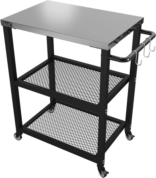 NUUK Three-Shelf Rolling Outdoor Dining Cart Table, 16" x 24" Stainless Steel Commercial Multifunctional Kitchen Food Prep Worktable on Wheels
