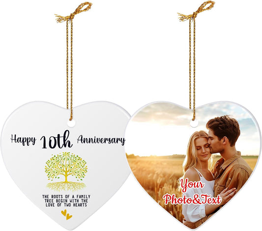 Personalized Wedding Anniversary Ornament 2025, Custom Year Wedding Ornament Gifts for Couple Parents, Heart Ceramic Personalized Christmas Ornaments Decoration