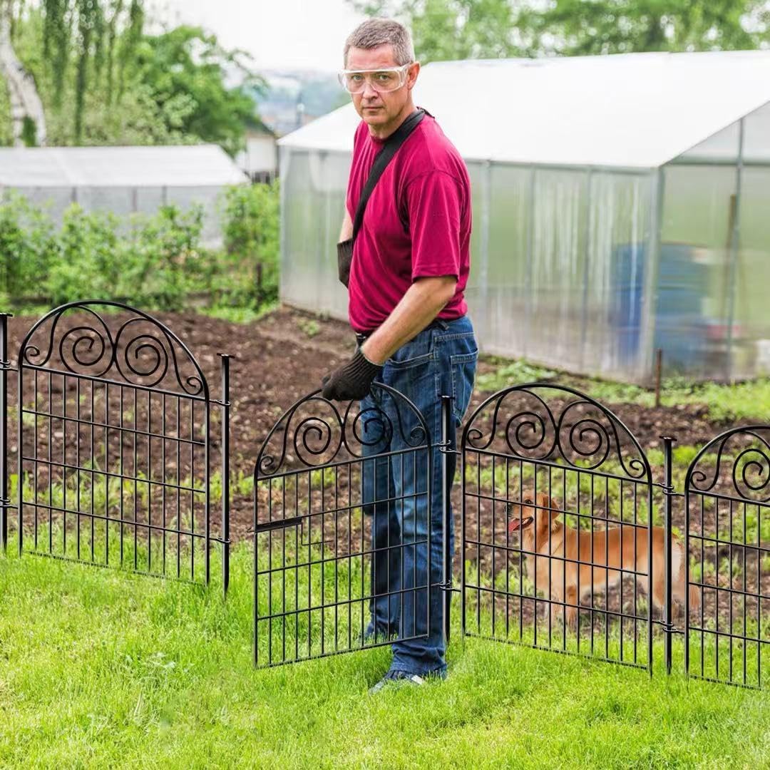 Tall Garden Fence Animal Barrier with Gate, 32 in(H) 8 Panels Garden Fences and Borders for Dogs, Dog Fence Outdoor for Yard, Total Length 17.5 Ft Metal Temporary Fencing│Patented