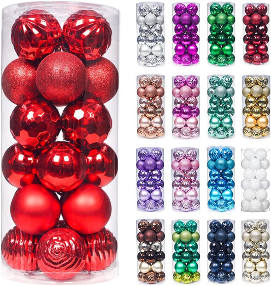 XmasExp 60mm/2.36" Christmas Ball Ornaments Shatterproof Christmas Ornaments Set Decorations for Xmas Tree Balls - 24ct (2.36'', Red)
