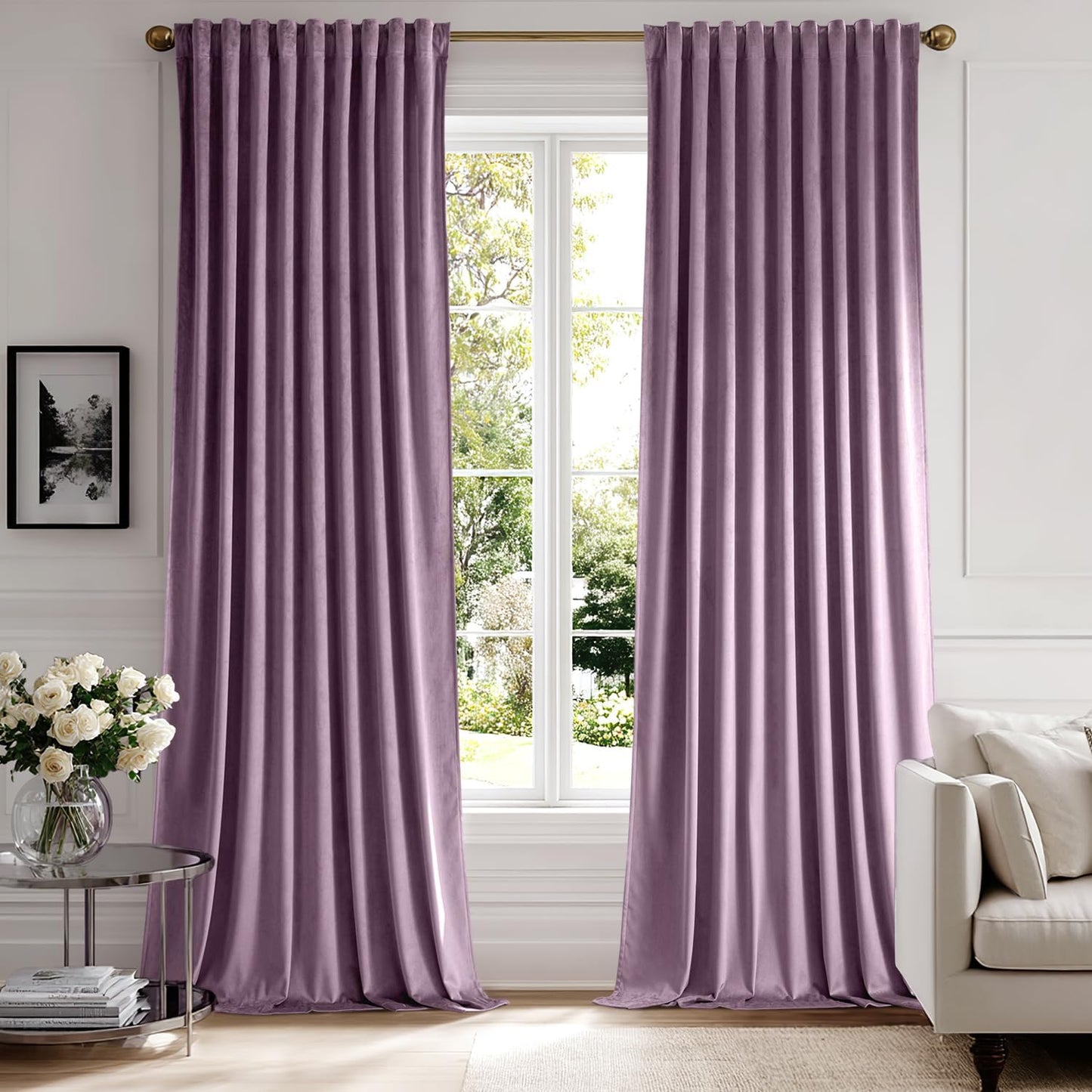 MIULEE Lavender Velvet Curtains 84 inches 2 Panels - Luxury Room Darkening Window Drapes for Bedroom Living Room Thermal Insulated Super Soft Blackout, Back Tab Rod Pocket Pinch Pleated, Purple