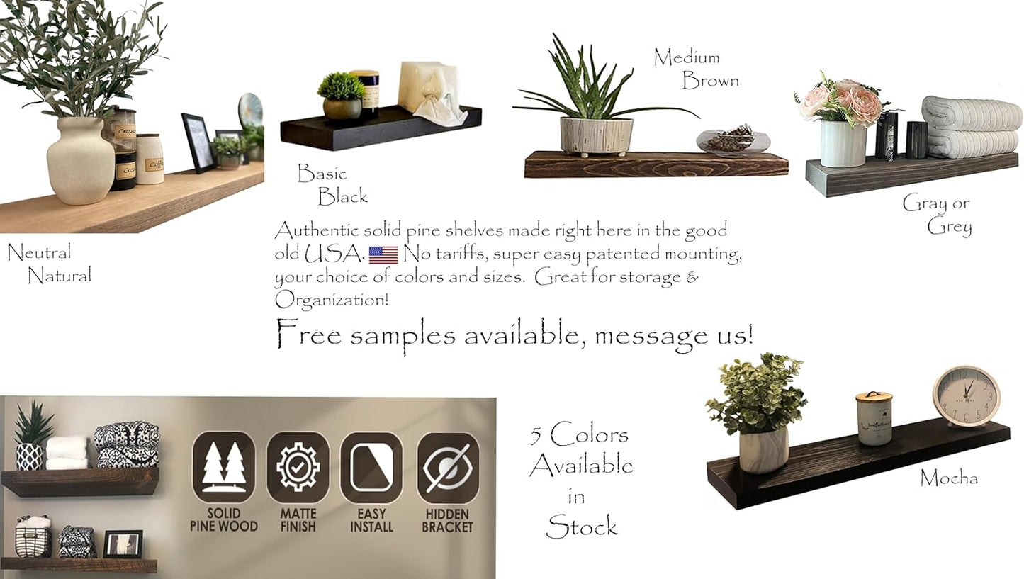 joelsantiques 24 Inch Wooden Floating Shelves for Wall - 24x8x2 in - Made of Natural Wood - Short Heavy Duty Rustic Wall Shelves for Bedroom - Perfect for Living Room, Kitchen - Beige