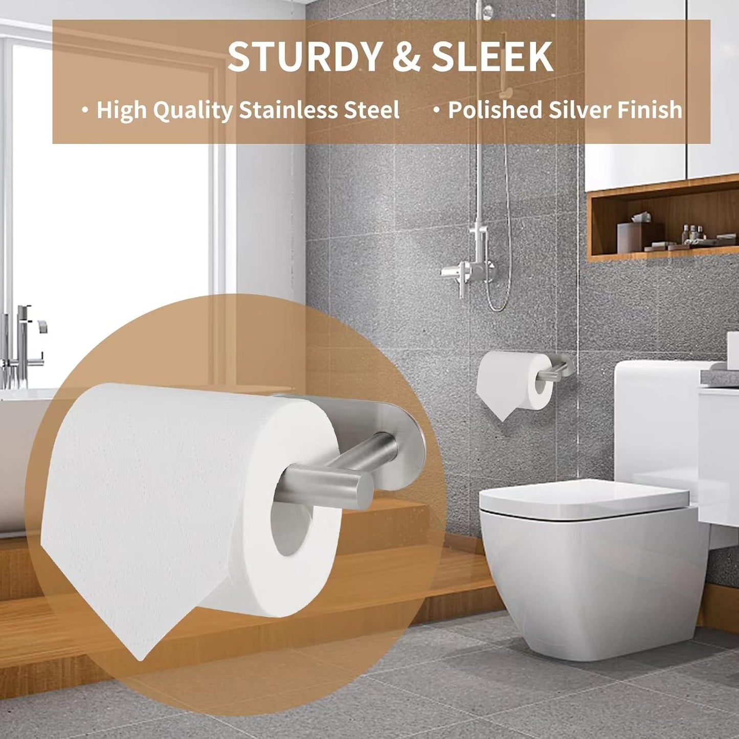 Toilet Paper Holder,Brushed Nickel,Wall Mount, Upgraded Adhesive Toilet Roll Holder,no Drilling,Bathroom/Rv/Washroom,SUS 304 Stainless Steel,Rustproof (Brushed Nickel, 1 Piece)