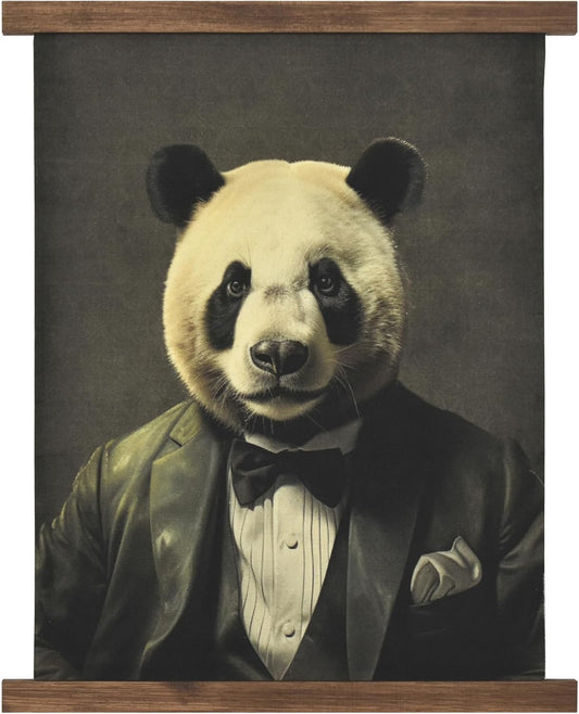American Art Decor Hanging Linen Dapper Suit Panda Tapestry Vintage Animal Wall Art Hanging