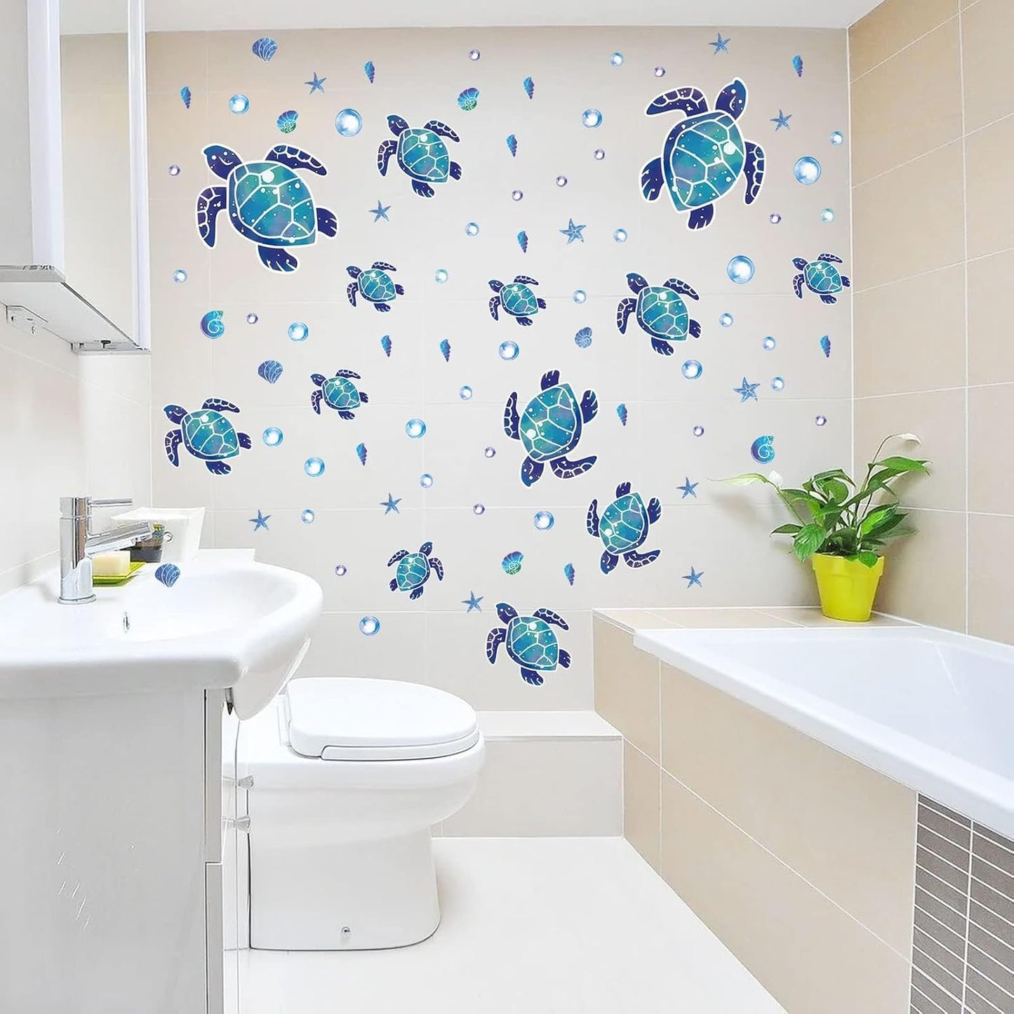 Glow in The Dark Sea Turtle Wall Decals,Under The Sea Turtle Bathroom Wall Stickers Ocean Wall Decor for Kids Baby Nursery Living Room Beach Room Decor