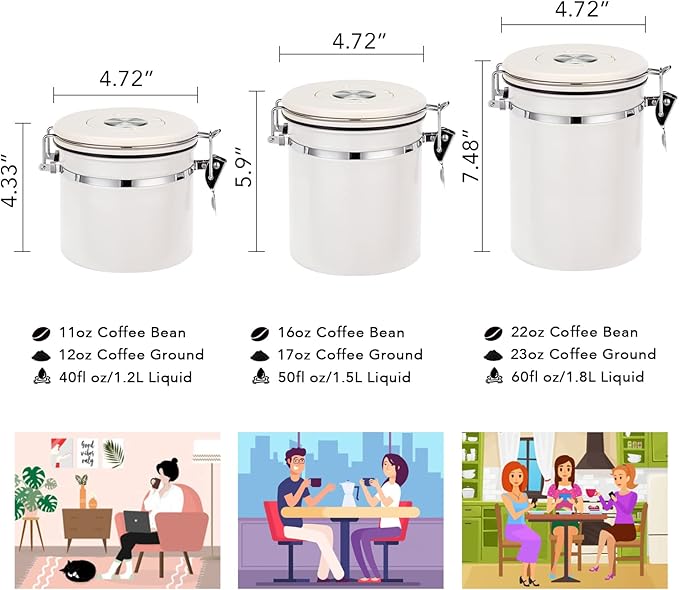 ShanSon Coffee Canister Airtight Coffee Container Stainless Steel Coffee Bean Storage Container with CO2 Release Valve and Scoop Coffee Canister for Beans,Grounds,Sugar,Flour,Tea,Cereal,22OZ,Off-White