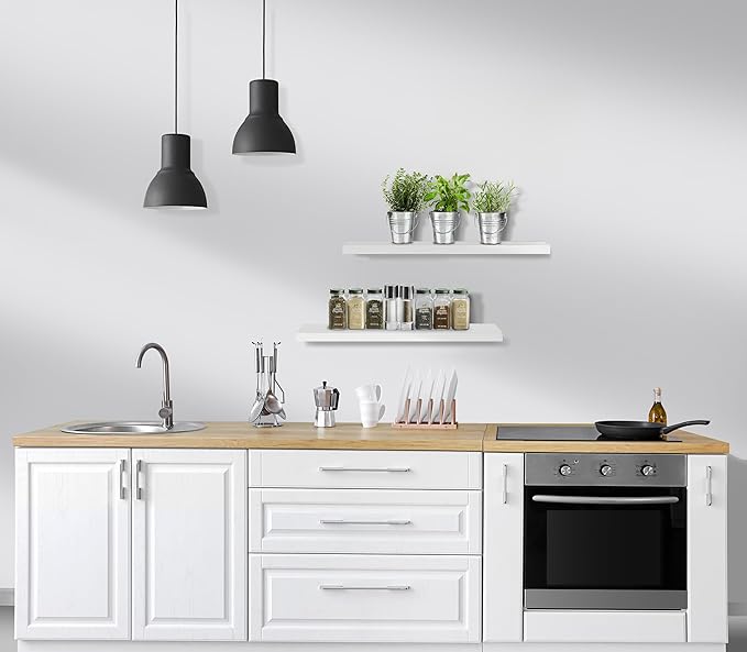 Sorbus Floating Shelves for Wall - 24" Bathroom Shelves, Wall Decor for Bedroom, Kitchen, Living Room, Home Decor & Book Storage - Mounted Floating Shelf with Invisible Brackets (White, 2 Pack)