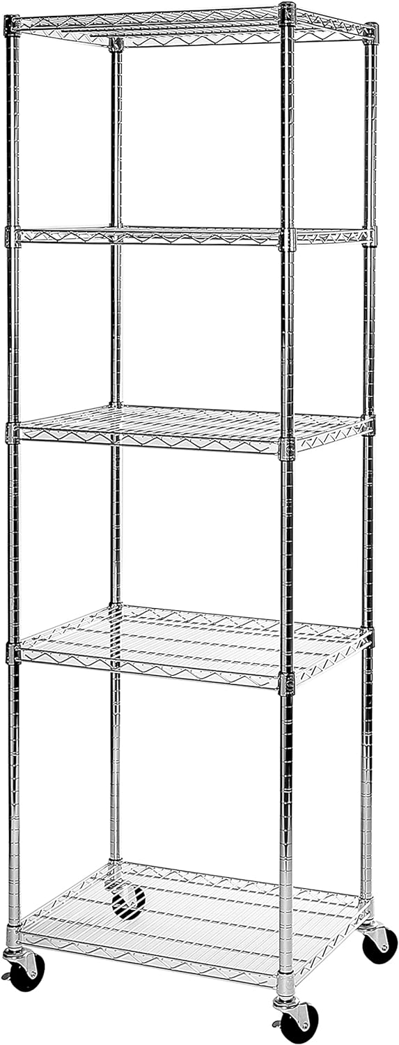 Seville Classics UltraDurable Heavy Duty NSF Solid Steel Wire Rack Storage Unit Organizer for Garage, Warehouse, Office, Restaurant, Classroom, Kitchen, 5-Tier Shelving, 24" W x 18" D