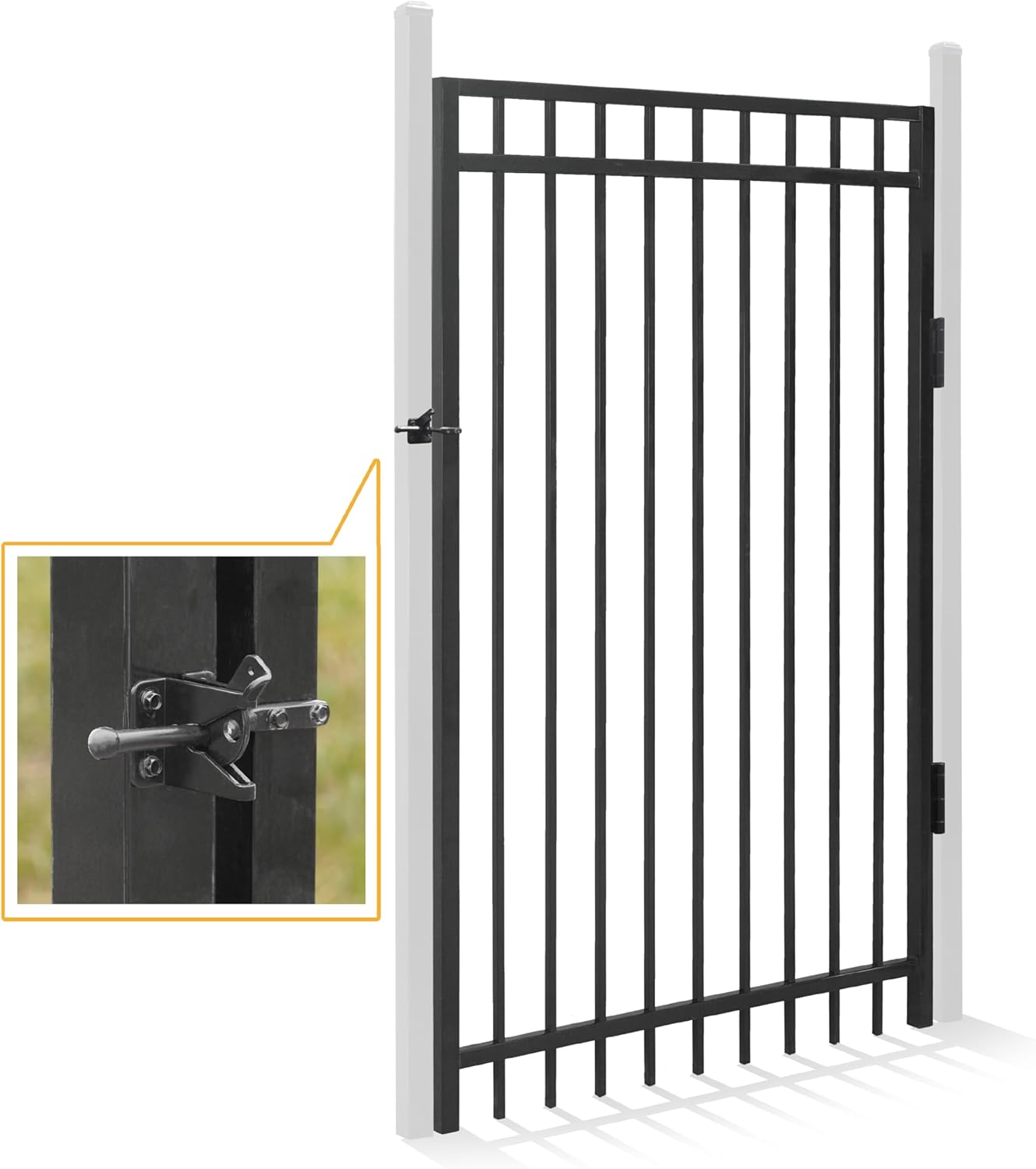 Fencer Wire Heavy Duty Flat Top Fence Gate, 6FT Height x 4FT Width Outdoor Fence Gate, Outdoor Anti-Rust Metal Steel Gate for Fencing Barrier, Decorative Garden Gate for Residential, Yard, Pool, Patio