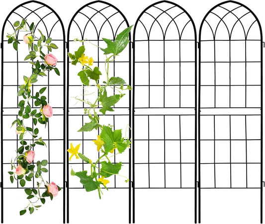 LZRS 4 Pack 71x20in Rustic Iron Arch Decoration Garden Trellis with Black Metal Coating – Perfect for Supporting Climbing Plants Outdoor, Roses, Vines, Flowers, and Vegetables.