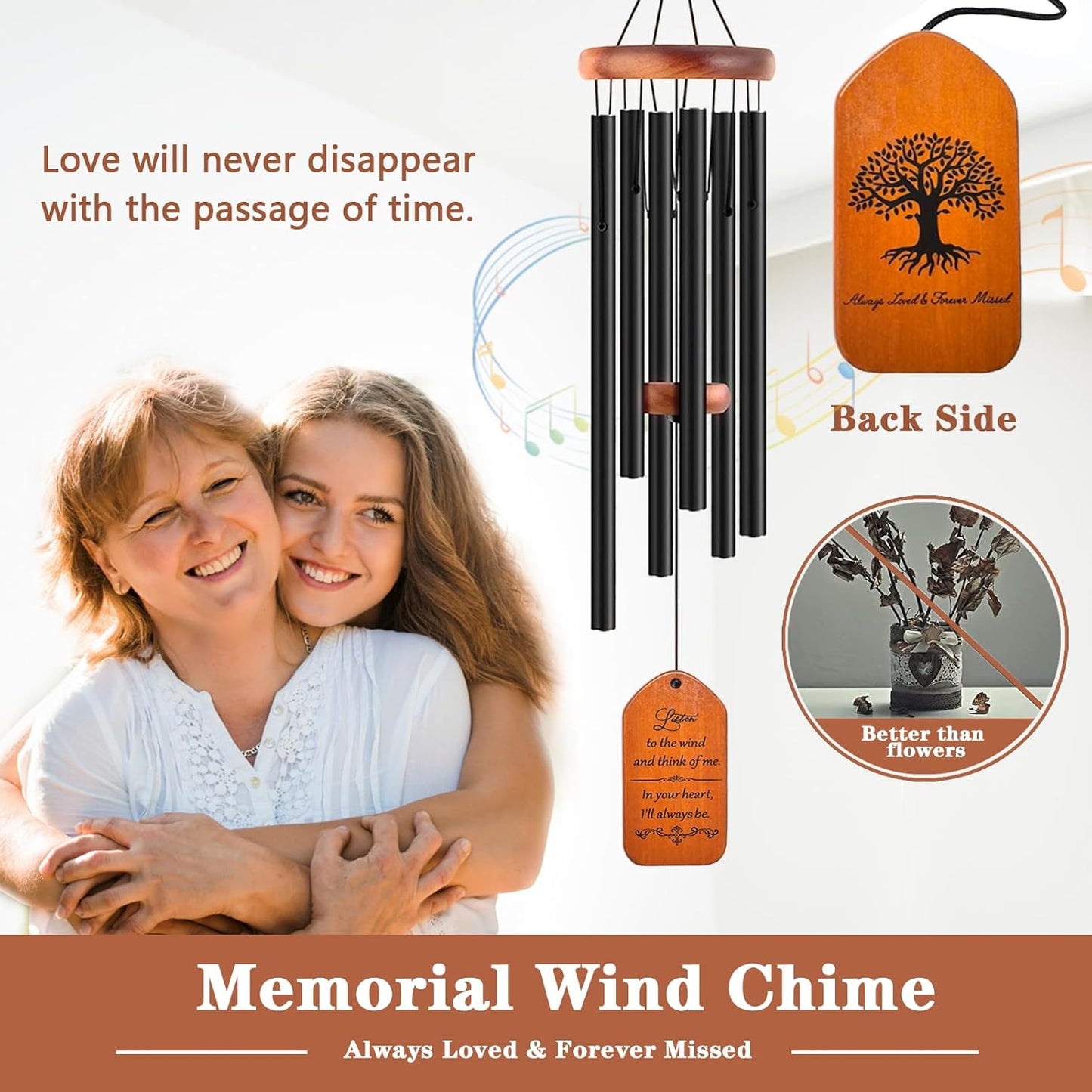 Sympathy Gift Baskets, 30" Wooden Memorial Wind Chimes for Loss of Loved One, Memorial/Bereavement/Condolence/Funeral Gifts, in Memory of a Loved One Mother Father