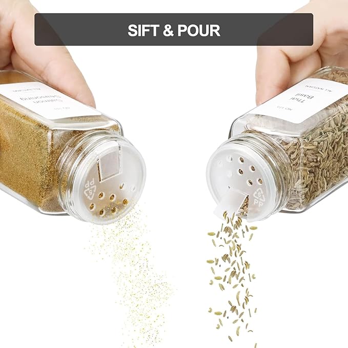 Spice Drawer Organizer with 24 Bamboo-lidded Spice Jars and 216 Labels,Non-slip Rubber, Bamboo 4 Tier Spice Racks Tray Seasoning Containers for Kitchen Drawers,Cabinets,13" Wide * 15.8" Deep