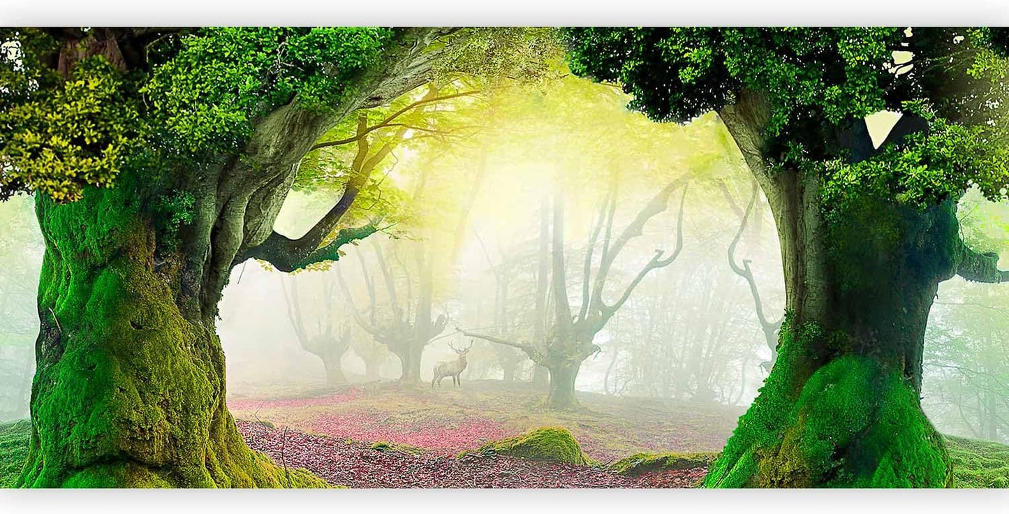 artgeist Premium Wall Mural Nature 216x98 in - Non-Woven Photo Wallpaper Art Print Fleece Wall Mural Decoration Poster Forest Trees Deer n-A-10067-a-a