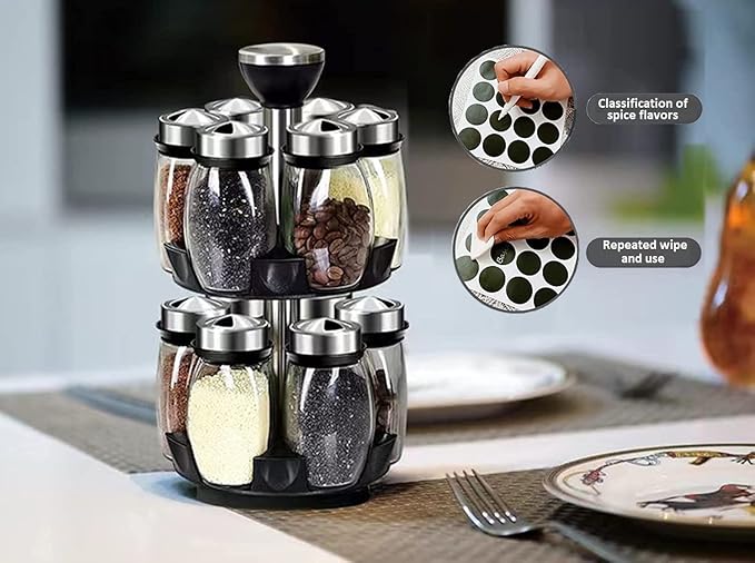 Revolving Spice Rack Organizer Countertop, Spinning Spice Storage Rack Tower Organizer with 12 Empty Jars, Rotating Spice Holder Shelf Seasoning Rack Shelf, Spice Seasoning Bottle Organizer