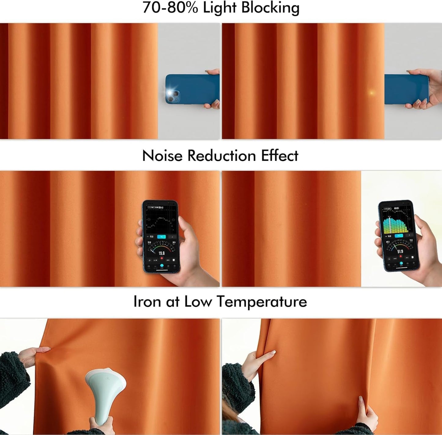 MIULEE Orange Back Tab Blackout Curtains 102 Inch Long 2 Panels Set for Living Room Bedroom, Rod Pocket/Pinch Pleated Fall Thermal Insulated Room Darkening Light Blocking Floor to Ceiling Drapes