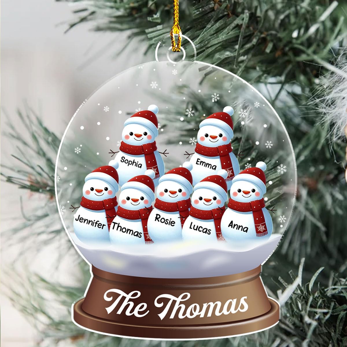 Personalized Family Christmas Acrylic Ornament 2024 - Custom Name Snowman Family Members up to 10 People, Snow Globe Ornament Gifts for Family Tree Decoration (A03, 8 Names)