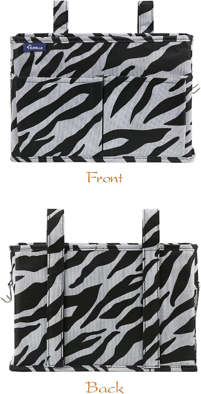 Surblue Caddy Hanging Organizer Bedside Storage Bag for Bunk and Hospital Beds, Zebra, Small
