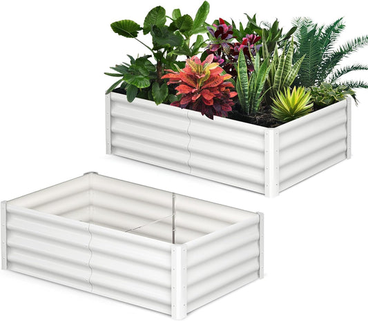 6x3x1ft Large Outdoor Planter Boxes Kit Set of 2, Galvanized Raised Bed Planter with Open-Ended Base Design, Elevated for Outdoor Plants, Durable Raised Bed for Gardening,Beige