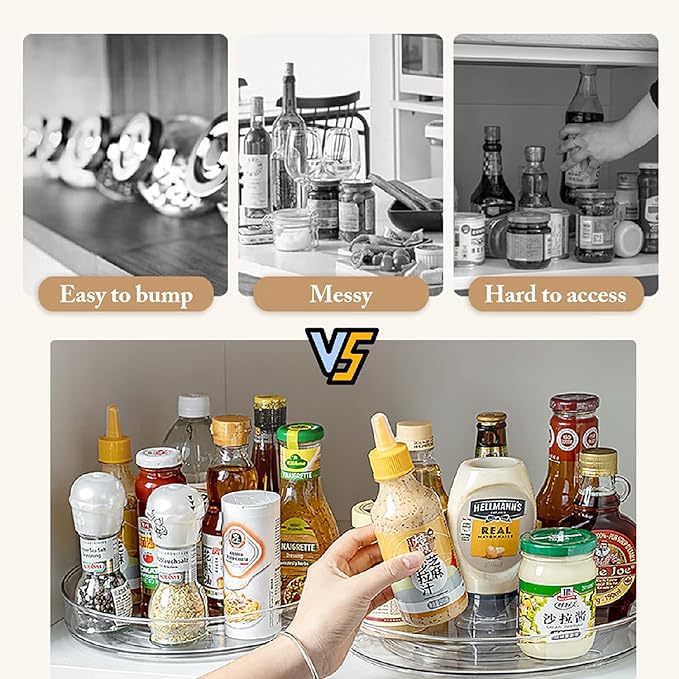 URALFA 9 Inch Lazy Susan Spice Rack Organizer, 360 Degree Rotating Round Lazy Susan Turntable for Cabinet, 2-Pack, Clear