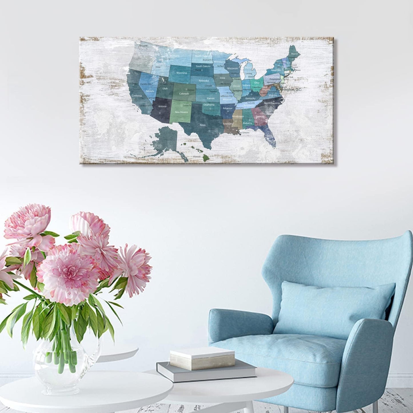Map of The United States Wall Decor Map Canvas Wall Art for Wall Decoration Wood Background USA Canvas Prints for Bedroom Office Kitchen Home Wall Decor Framed Artwork Ready to Hang30 x60