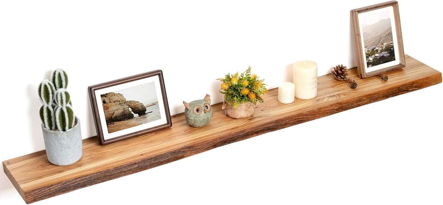 Floating Shelves for Wall Decor, Rustic Solid Elm Wood Floating Shelves Wall Mounted, Wall Shelves with Invisible Bracket for Living Room Bathroom Bedroom Kitchen, 55 Inch, Natural