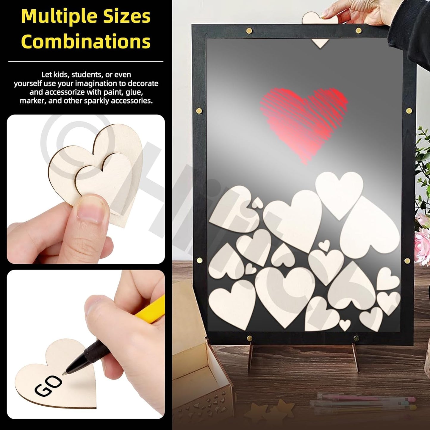 Hilitchi 300Pcs 5Sizes Unfinished Wooden Hearts Wood Hearts Craft Unfinished Wooden Hearts Ornanents Wooden Hearts Shape Blank Wood Ornaments Cutout Blank Wood for DIY Art Crafts Home Decorations