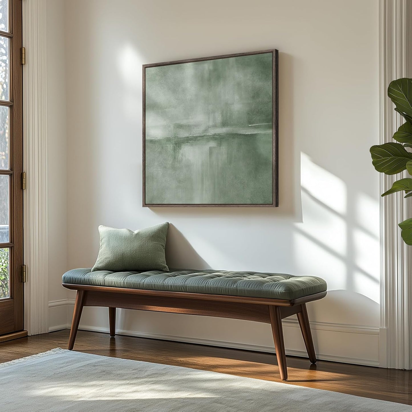 Framed Sage Green Abstract Wall Art, Modern Canvas Prints Artwork for Walls, Square Minimalist All Green Abstract Pictures for Living Room, Hallway, Fireplace, Bedroom, Home Office Wall Decor 30x30 In