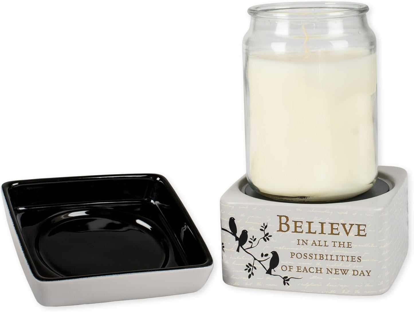 Elanze Designs Birds on a Tree Believe Grey Electric 2 in 1 Jar Candle Wax Tart Oil Warmer